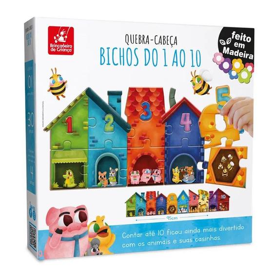 Imagem de Brinquedo educativo quebra cabeca bichos do 1 ao 10 em mdf