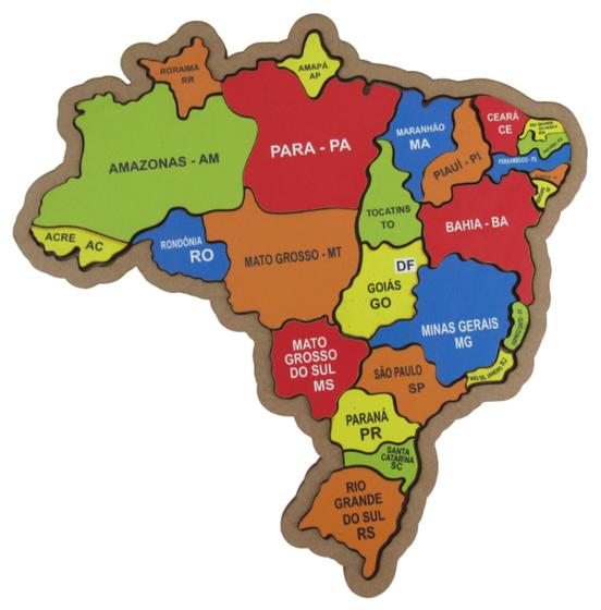 Imagem de Brinquedo Educativo Quebra Cabeça Mapa Brasil Encaixe Mdf