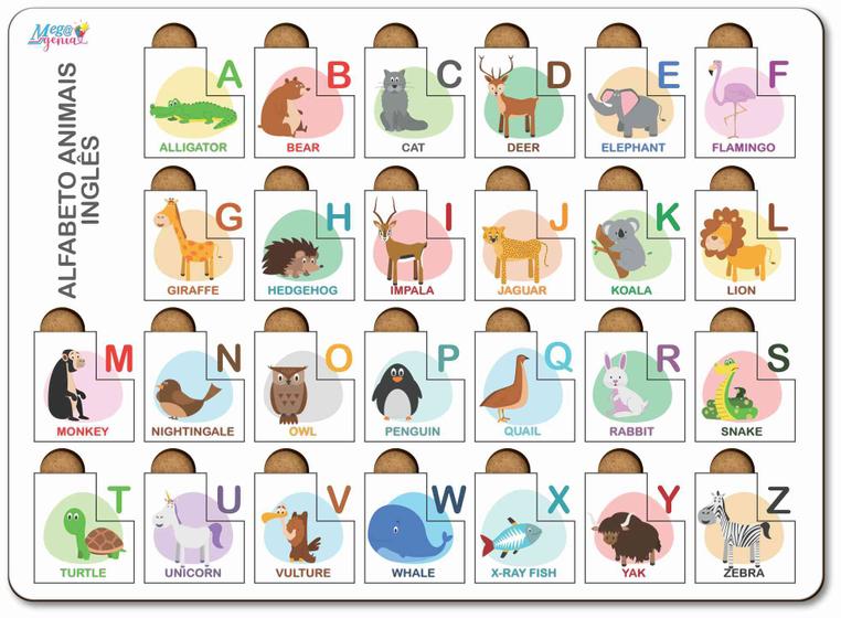 Imagem de Brinquedo educativo tabuleiro encaixe alfabeto bilingue inglês mdf - mega impress