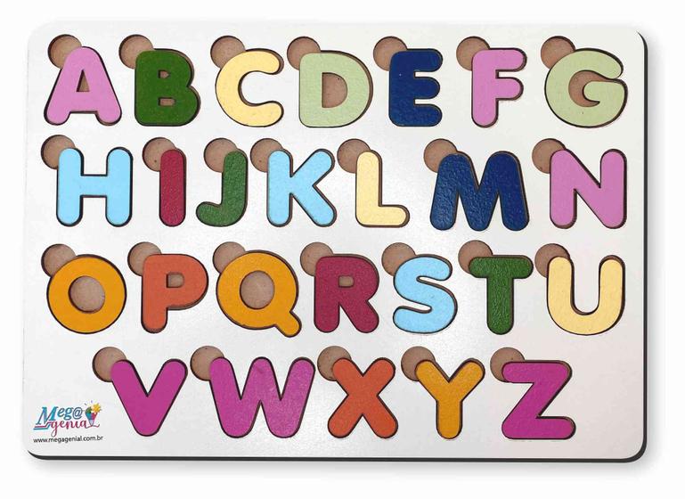 Imagem de Brinquedo educativo tabuleiro encaixe alfabeto mdf branco - mega impress
