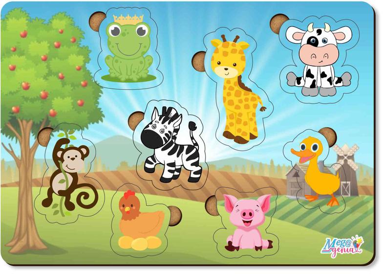 Imagem de Brinquedo educativo tabuleiro encaixe animais mdf - mega impress