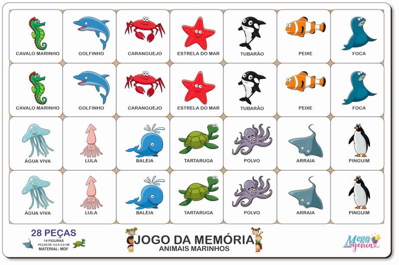 Imagem de Brinquedo educativo tabuleiro jogo da memória animais marinhos mdf - mega impress