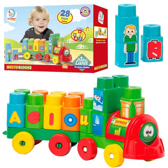 Imagem de Brinquedo Educativo Trenzinho Baby Land Com 28 Peças Blocos Molto Blocks