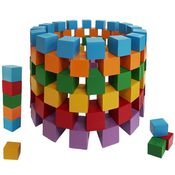 Imagem de Brinquedo Educativos Cubos Coloridos 100 peças madeira