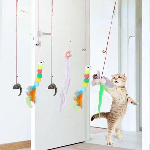 Imagem de Brinquedo Elástico Interativo Divertido Para Gato De Porta Lagarta Celofani Ratinho Fixa com ventosa