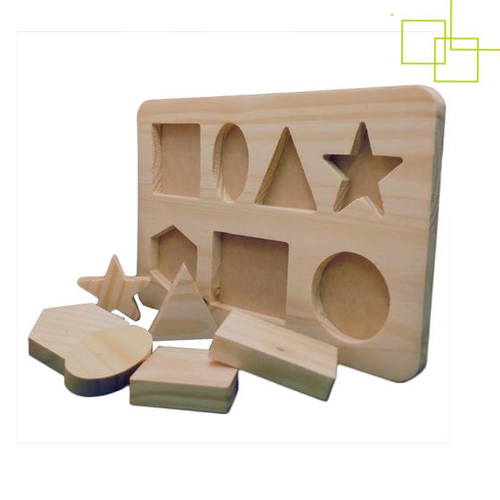 Imagem de Brinquedo em Madeira Pinus Jogo Educativo Pedagógico Descobrindo Formas 8 Peças