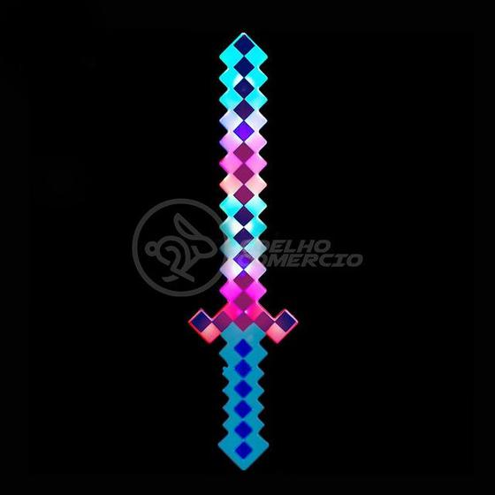 Imagem de Brinquedo Espada Pixel Ninja Steve 58cm Diamante com Som e Luz, Pilha Incluso - Azul 28