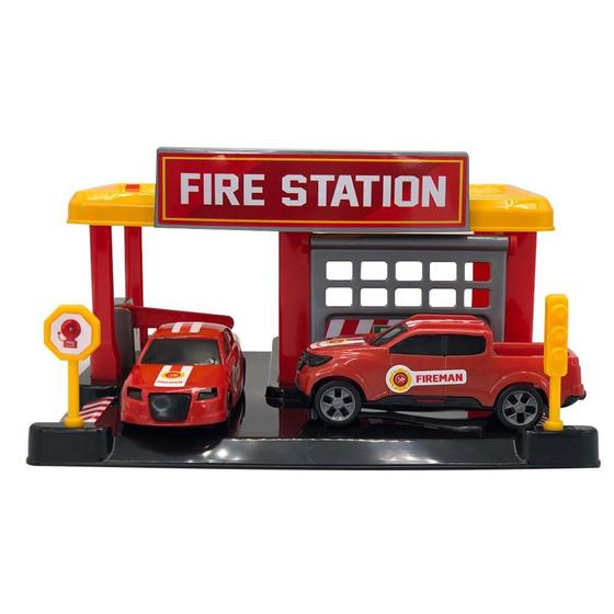 Imagem de Brinquedo Estação de Bombeiro Fire Station Vermelho 2 Carros