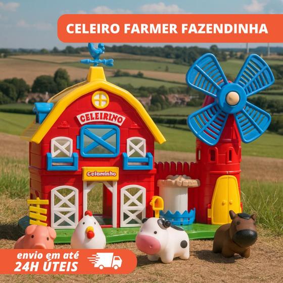 Brinquedo Fazendinha Infantil Celeiro Farmer Didatico Com Animais Presente Criança - SAMBA TOYS