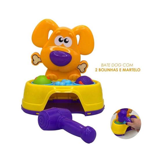 Imagem de Brinquedo Infantil Bate Dog Coordenação com 2 Bolinhas e Martelo para Atividades Estimulantes e Desenvolvimento