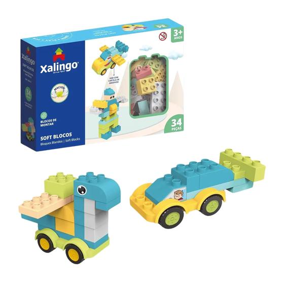 Imagem de Brinquedo Infantil Blocos de Montar Macio Soft 34 Peças Xalingo - 68443