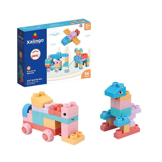 Imagem de Brinquedo Infantil Blocos de Montar Macio Soft BIG 56 Peças Xalingo - 68476