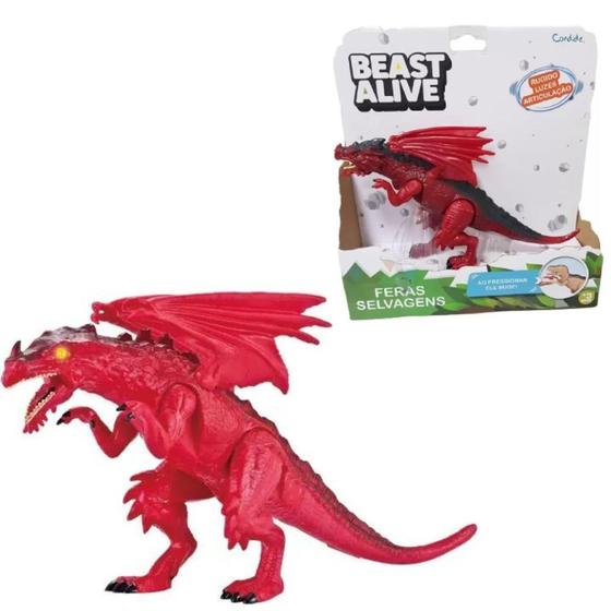 Imagem de Brinquedo Infantil Bonecos Dinossauros Com LUZ E SOM +3 Anos Beast Alive Feras Selvagens Candide