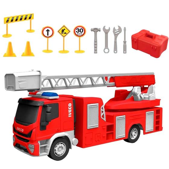 Imagem de Brinquedo Infantil Caminhão de Bombeiros com Escada Articulada e 13 Acessórios