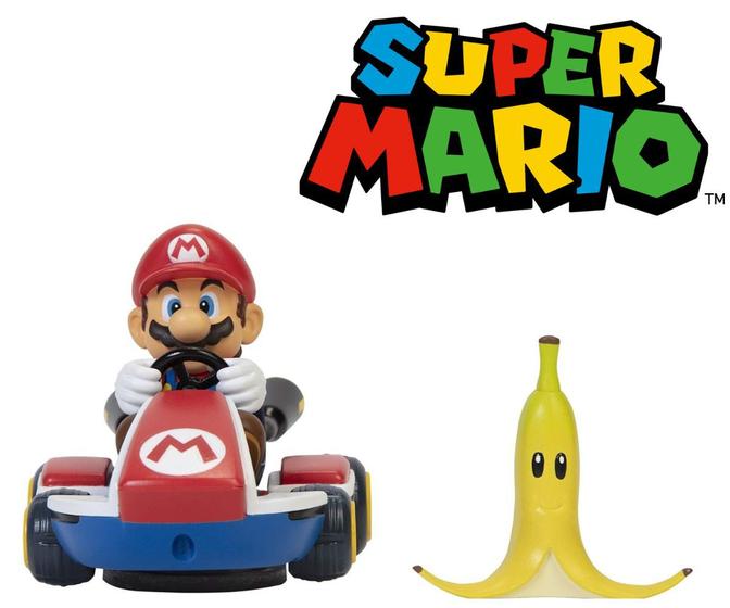Imagem de Brinquedo Infantil Carrinho Mario Super Mario Kart Spin Out Com Banana Original Candide