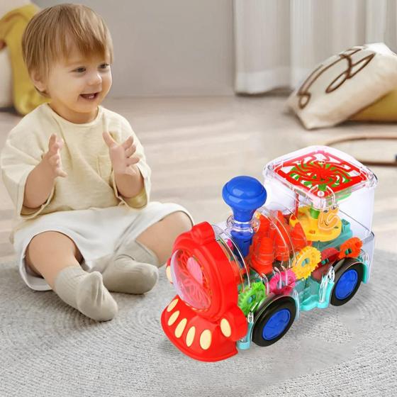 Imagem de Brinquedo Infantil Educativo Trenzinho Pisca E Gira Musical Locomotiva Brilha Som Plastico Transparente Reforçado Menino