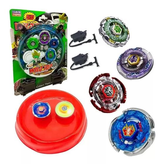 Imagem de Brinquedo Infantil Kit 4 Beyblade Metal Led + Lançador + Arena