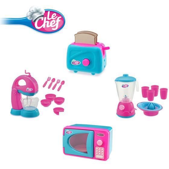 Imagem de Brinquedo infantil kit 4 usual liquidificador + batedeira + microondas + torradeira