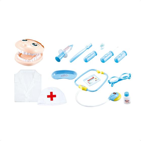 Imagem de Brinquedo Infantil Kit Dentista Azul Com Avental e Acessórios Fenix - DTV-806 A