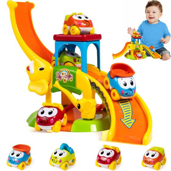 Imagem de Brinquedo infantil Marstone Elephant Slide com 4 carros de animais de 1 a 3 anos