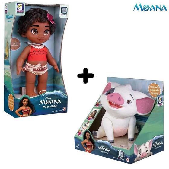 Imagem de Brinquedo Infantil Moana + Porquinho Pua Articulado Cotiplás