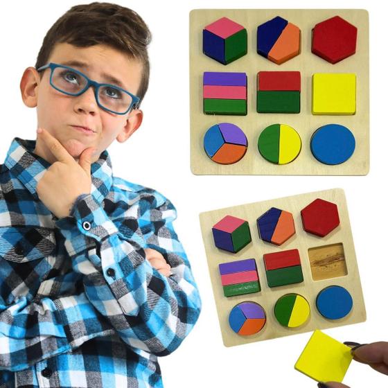 Imagem de Brinquedo Infantil Montessori Encaixe Aprender Formas Fração