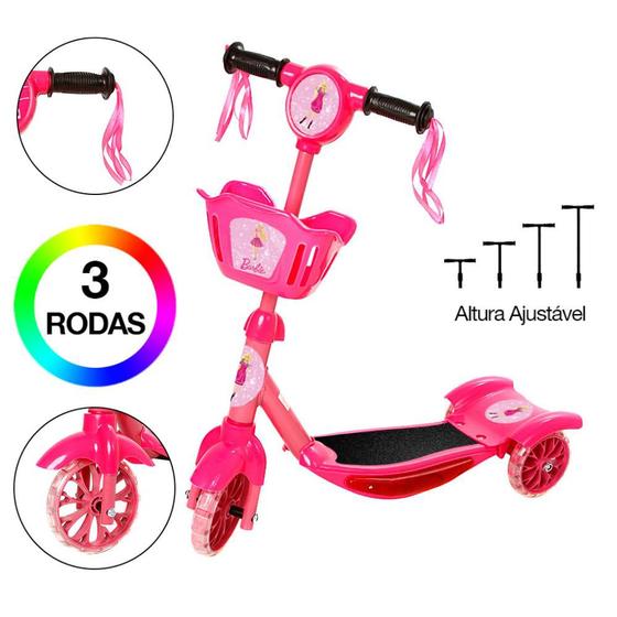 Imagem de Brinquedo Infantil Patinete Scooter 3 Roda Barbie Cesta Luz