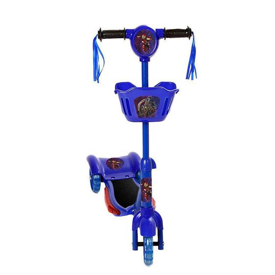 Imagem de Brinquedo Infantil Patinete Scooter 3 Rodas Com Cesta Luz E Som Azul Avengers Art Brink