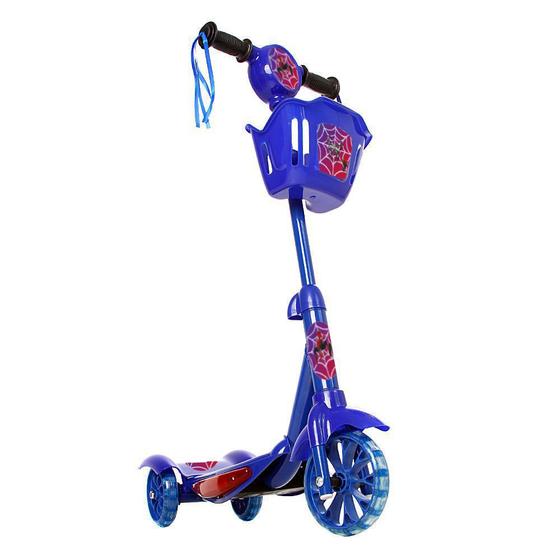 Imagem de Brinquedo Infantil Patinete Scooter 3 Rodas Com Cesta Luz E Som Azul Homem Aranha Art Brink