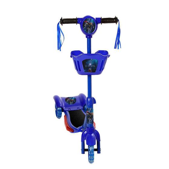 Imagem de Brinquedo Infantil Patinete Scooter 3 Rodas Com Cesta Luz E Som Azul Thor Art Brink