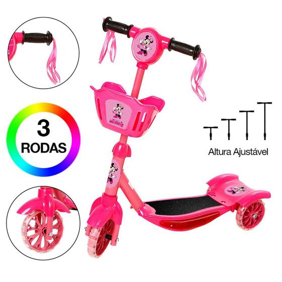 Imagem de Brinquedo Infantil Patinete Scooter 3 Rodas Minnie Cesta Luz