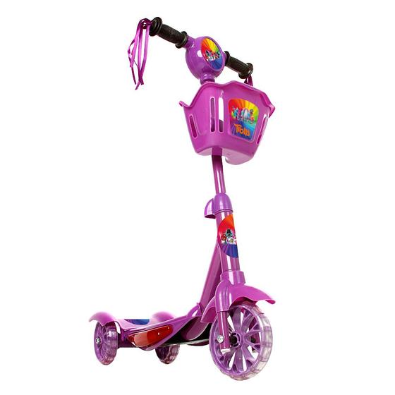 Imagem de Brinquedo Infantil Patinete Trolls Scooter 3 Rodas Com Cesta