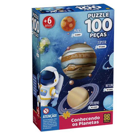 Imagem de Brinquedo Infantil Quebra-Cabeça Puzzle Conhecendo os Planetas 100 Peças Grow - 03931
