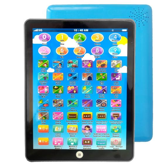 Imagem de Brinquedo Infantil Tablet Interativo Português e Inglês 62 Teclas Azul
