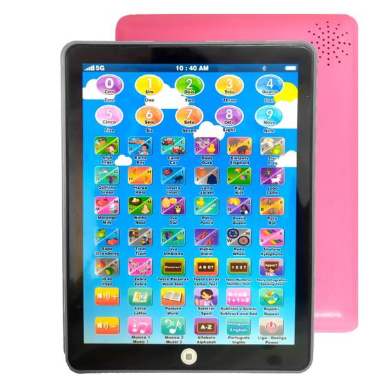 Brinquedo Infantil Tablet Interativo Português e Inglês 62 Teclas Rosa ...