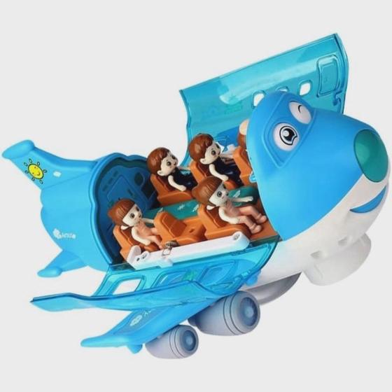 Imagem de Brinquedo Interativo Avião Azul Masculino Com Luz e Som Envio Garantido Resistente Para Crianças