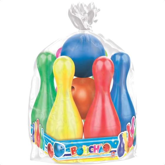 Imagem de Brinquedo Jogo De Boliche Bolichão 6 Pinos 43cm 2 Bolas Plástico +3 Anos Multicolor Cores Sortidas Líder - 2259