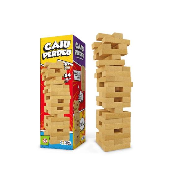 Imagem de Brinquedo Jogo De Mesa Caiu Perdeu Mdf Torre Raciocínio Equilíbrio 54 Blocos 