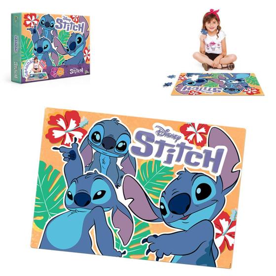 Imagem de Brinquedo Jogo Infantil Quebra Cabeça Grande Gigante Stitch Disney 120 Peças Lançamento Original Jak Toyster