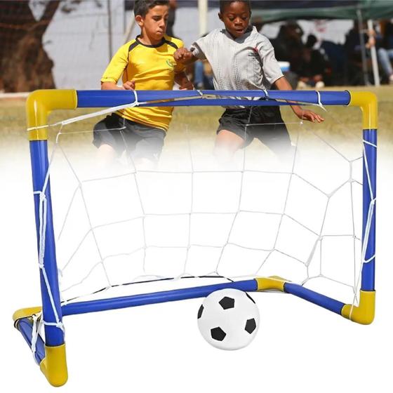 Imagem de Brinquedo Kit 01 Trave De Futebol + Bola + Bomba De Encher Golzinho Infantil Polipropileno Interatividade Futsal Bola Rede Divertido