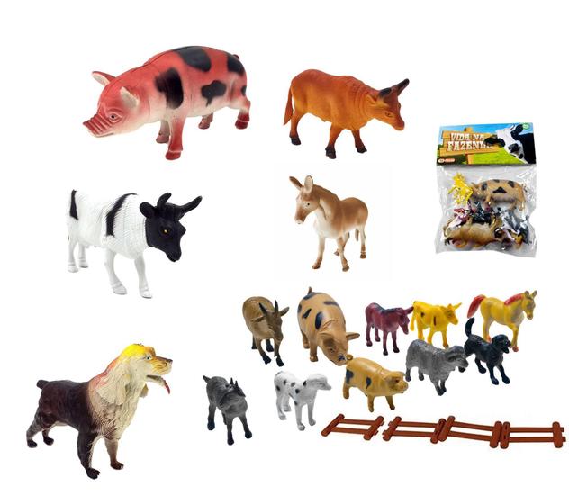 Brinquedo Kit Animais Miniatura Coleção Fazenda Leitão Boi - Ausini ...