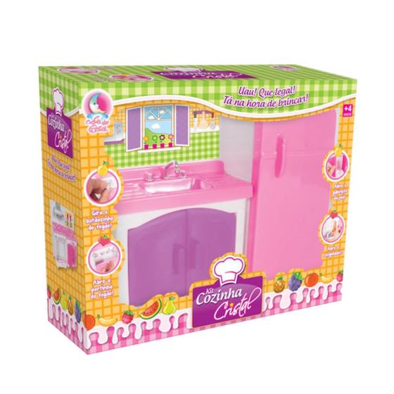 Imagem de Brinquedo Kit Cozinha - Casa Boneca C/ Geladeira Pia Armário Infantil - Panelinha Comidinhas Diversão P/ Criança