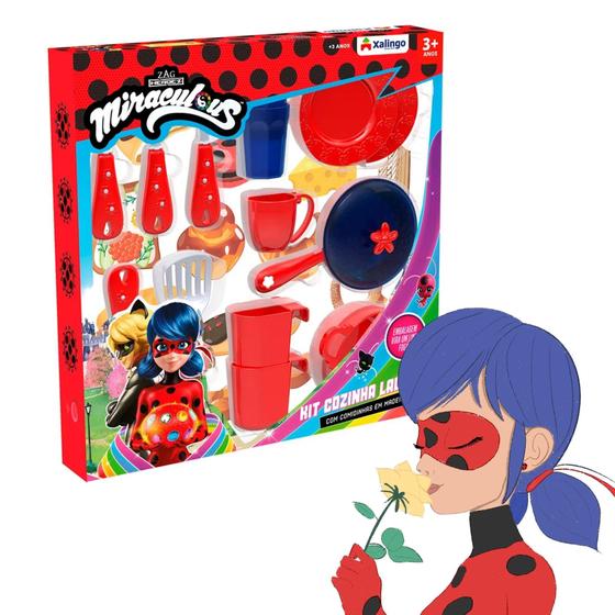 Imagem de Brinquedo Kit Cozinha Infantil Miraculous Ladybug com Acessórios para Crianças a Partir de 3 Anos Xalingo - 55076