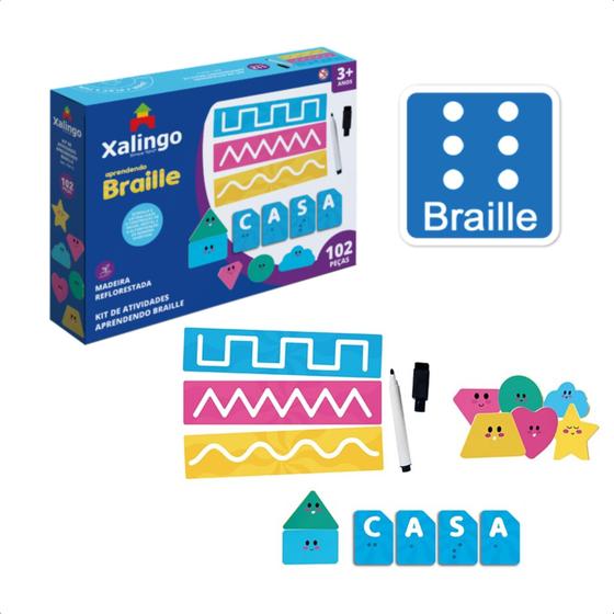 Imagem de Brinquedo Kit de Atividade Aprendendo Braille 102 Peças em MDF Alfabetização e Construção Mental Xalingo - 17610