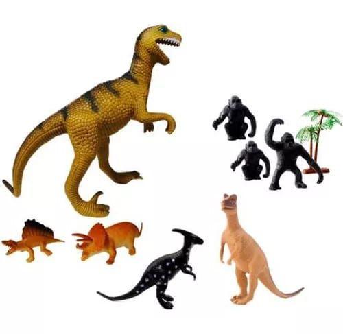 Imagem de Brinquedo Kit Dinossauros e Gorilas de Borracha Dino World 9 Peças