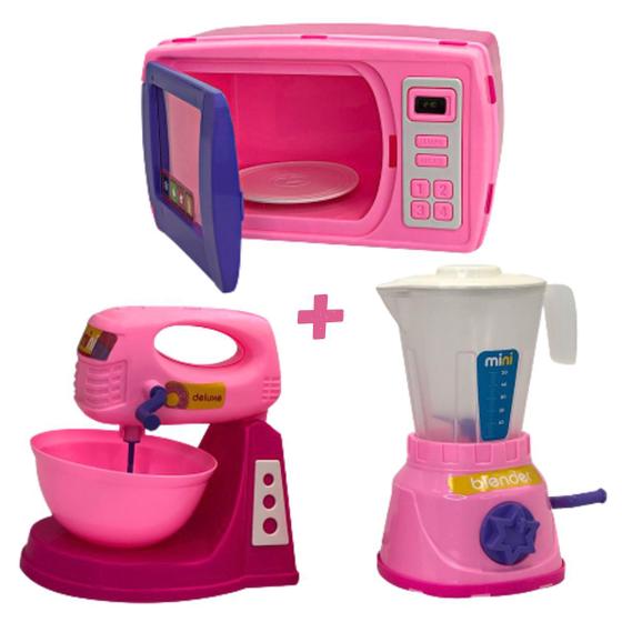 Imagem de Brinquedo Kit Rosa Mini Liquidificador Microondas Batedeira