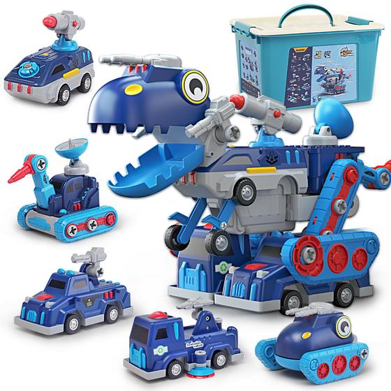 Imagem de Brinquedo Magnético Take Apart Vehicle 5 em 1 - Caminhão de Construção que Vira Robô Dinossauro - STEM - Presente Infantil