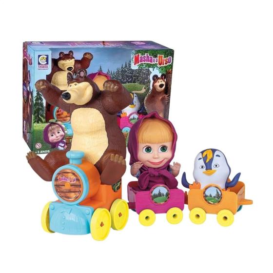 Brinquedo masha e o urso no trenzinho com pinguim cotiplas - Trem de ...