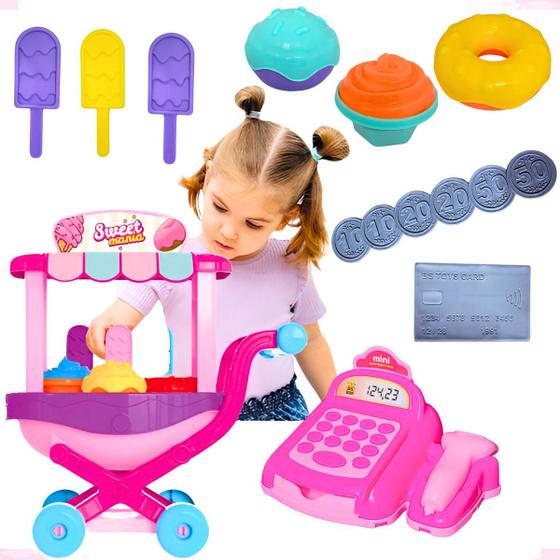 Imagem de Brinquedo Menina Maquina Registradora E Carrinho Confeitaria