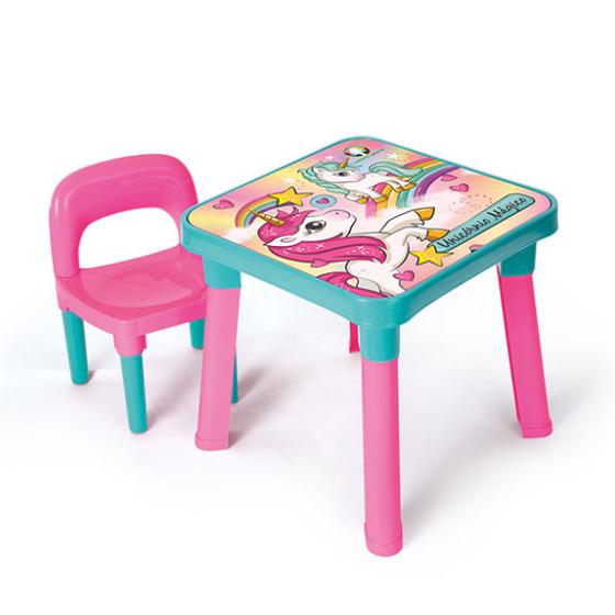 Imagem de Brinquedo Mesinha Com Cadeira Unicórnio Cartela de Adesivos